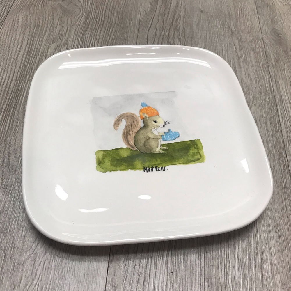 New Rae Dunn square plate squirrel spring Easter
